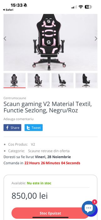 Scaun gaming roz-negru Generator V2
