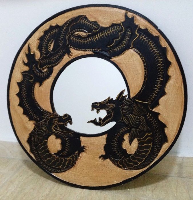 Superbă oglinda rama din lemn cu dragoni sculptata integral manual, st