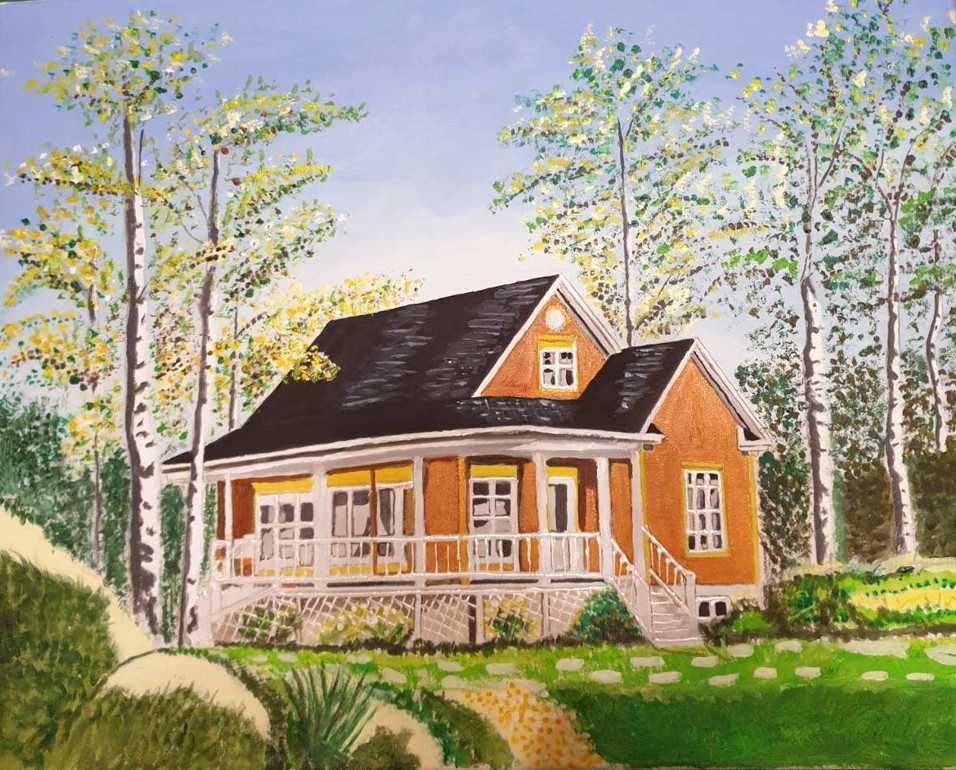 Къща в гората - нарисувана е  върху платно