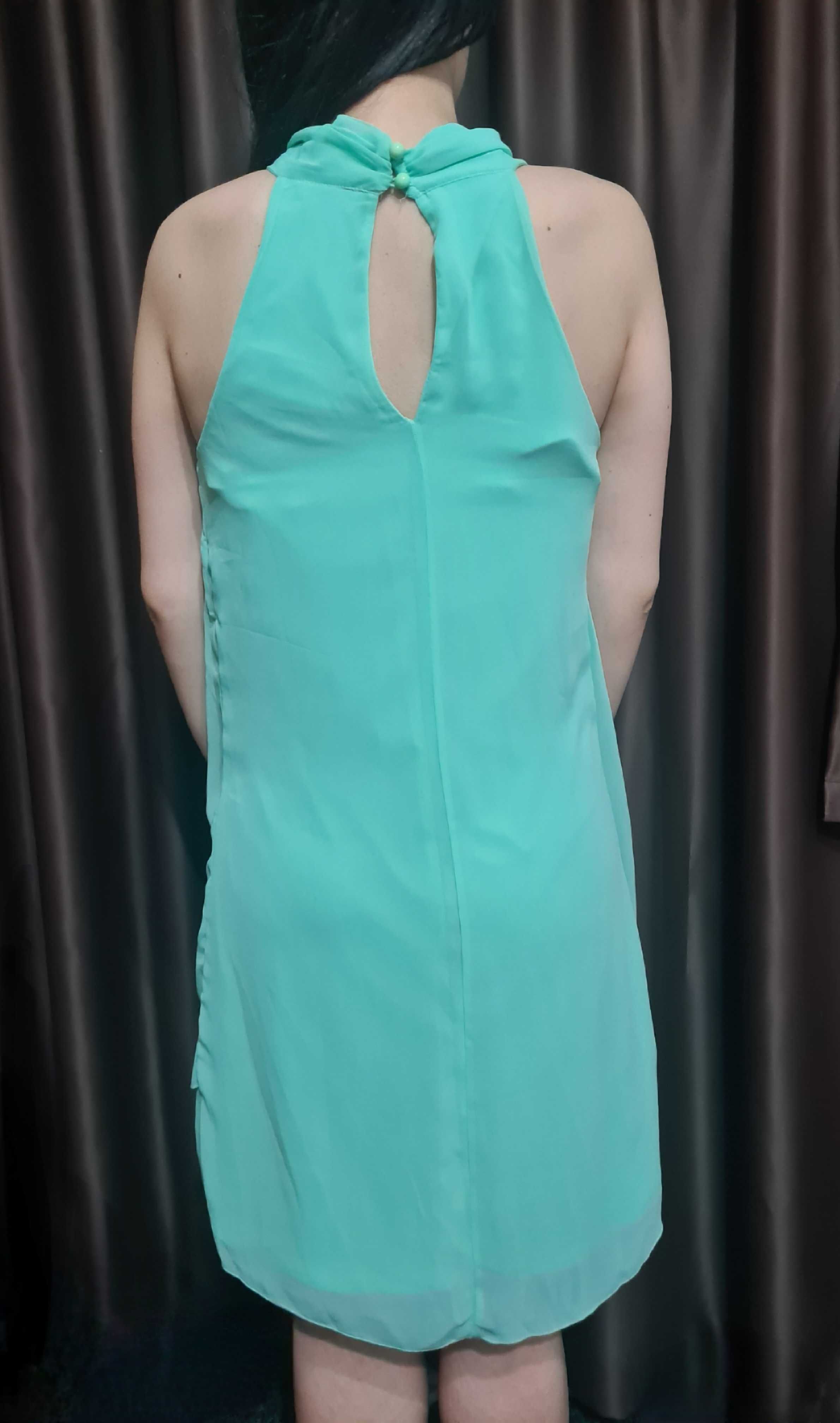 Rochie turquoise cu închidere la spate