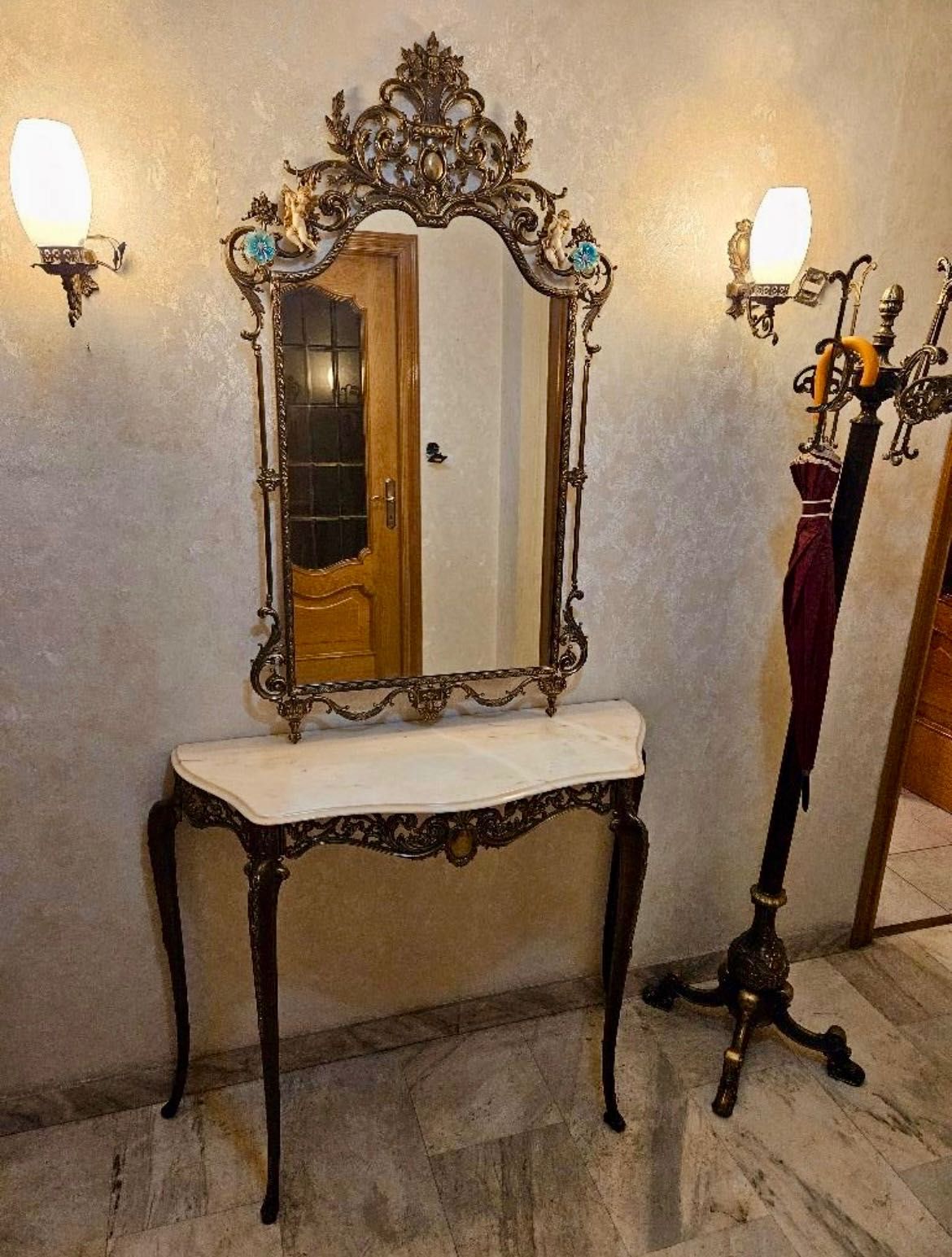 Старинна италианска конзола с огледало от бронз/месинг