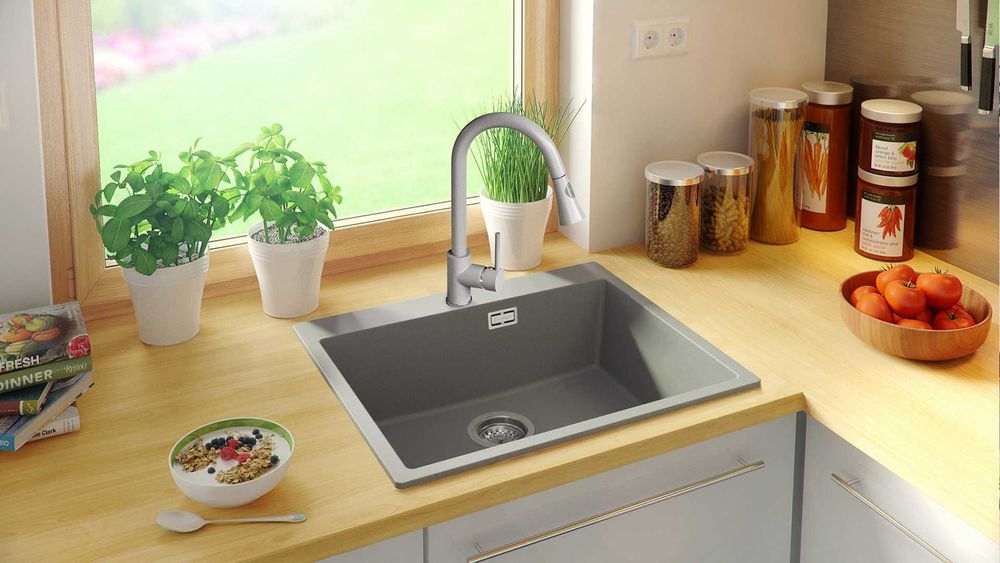 Кухненска Мивка от гранит  Осло XL TOP  580 x 500 mm - Сив