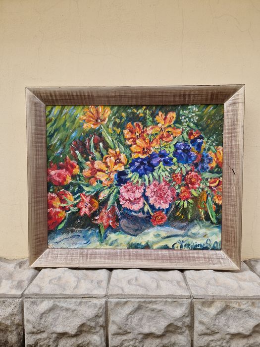 Много добра антикварна майсторска картина масло върху платно