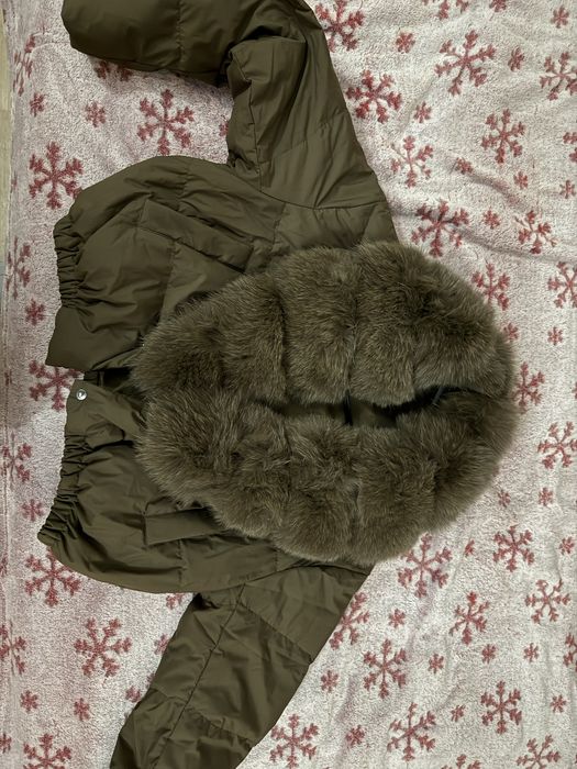 Късо яке с естествен косъм и гъши пух