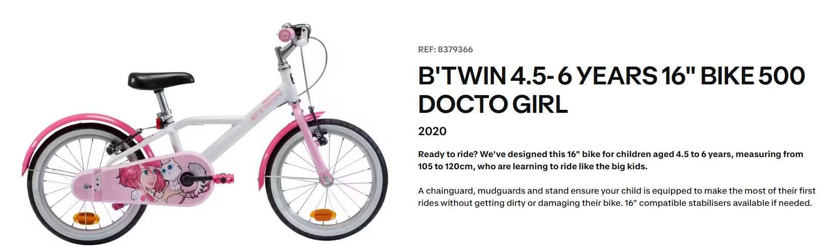 Детски велосипед 16' B'TWIN 4.5- 6 YEARS 16" BIKE 500