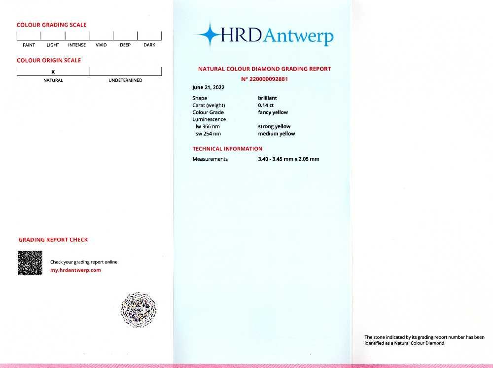 Diamante nemontate, Fancy yellow,certificare HRD Antwerp (9199...9219)