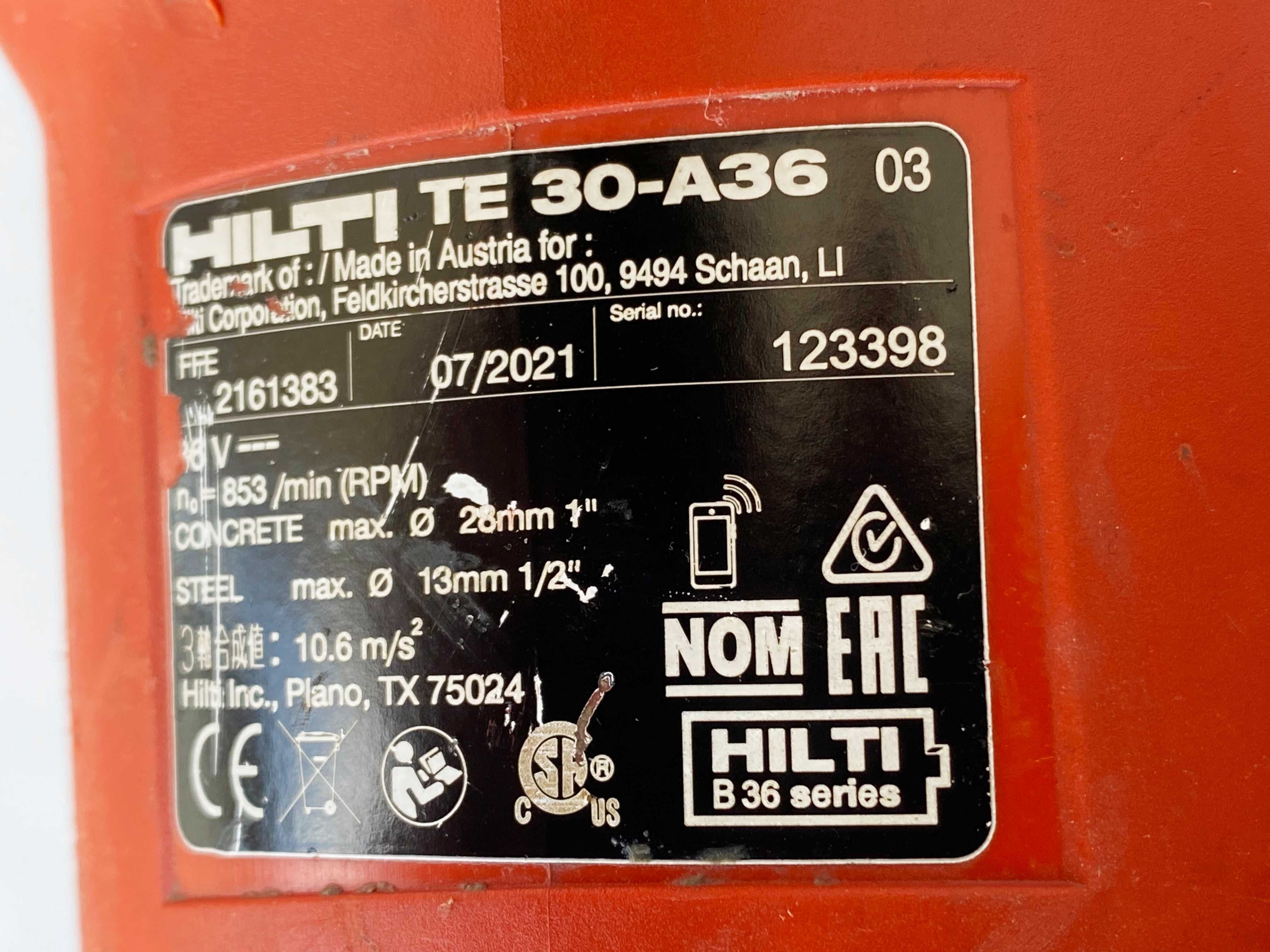 Безчетков перфоратор Hilti TE30-A36 ATC/AVR 2x36V 5.2Ah