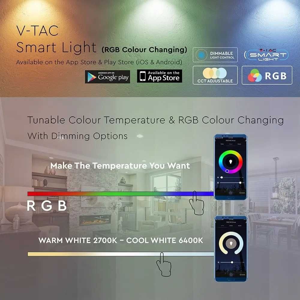 Smart крушка V-TAC - WiFi, RGB, 11W, Е27, топла и студена светлина