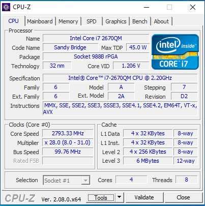 Ноутбук с процессором Intel Core i7-2670QM
