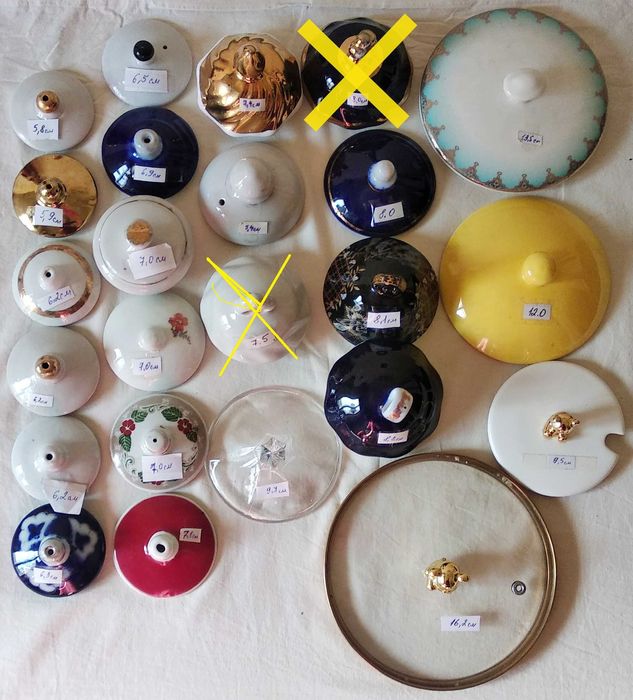 Крышки фарфоровые для чайника, масленки, сахарницы