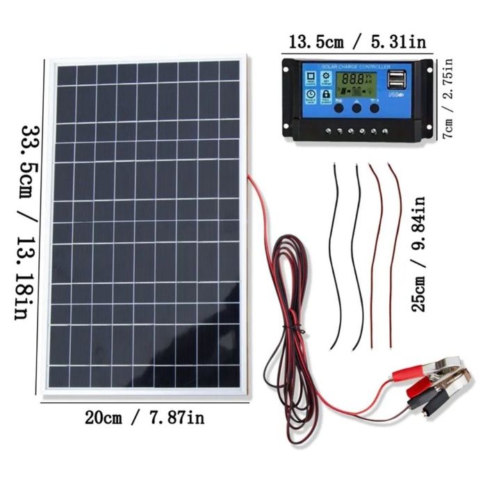 Kit Panou Solar + Controler 100A Camping Încărcare gratis USB Telefon