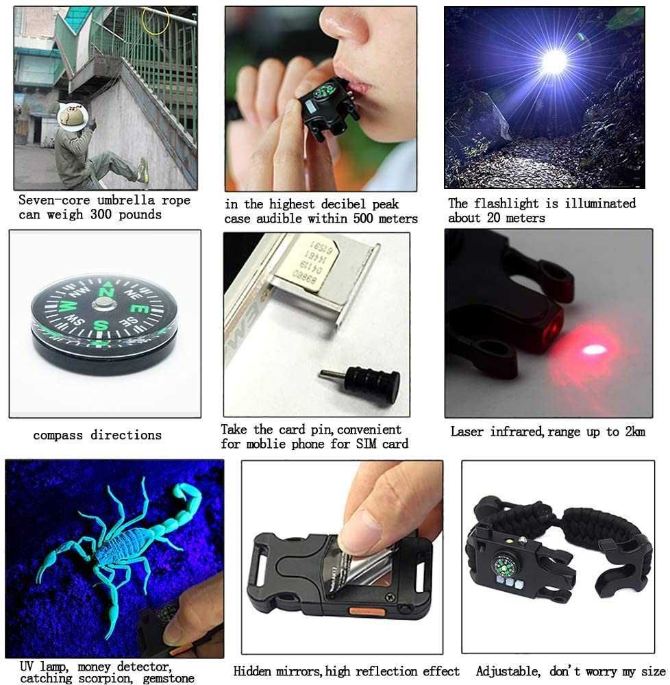 Гривна за оцеляване с фенер, лазер и UV / Survival bracelet 9 in 1
