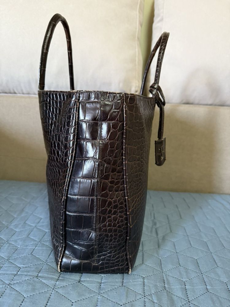 Дамска чанта Furla, кафяв шегрен, естествена кожа