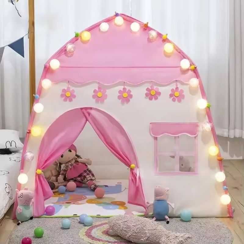 Палатка за игра с LED лампи или Дворец тип шатра - Сива или Розова
