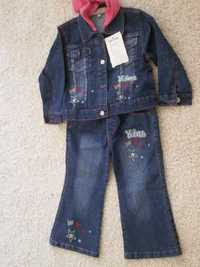 Детски дънков комплект дънково яке с панталон, нов, размер 1 и 5