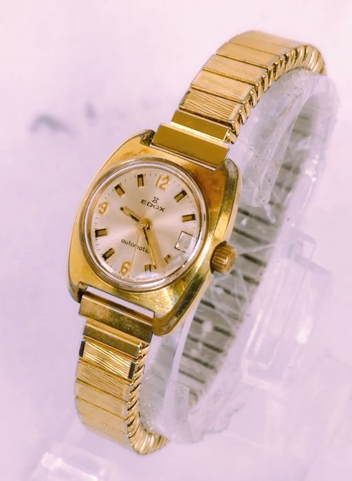 Ceas de damă Edox automatic elvetian, cu dată, 21 Rubine din anii 1960