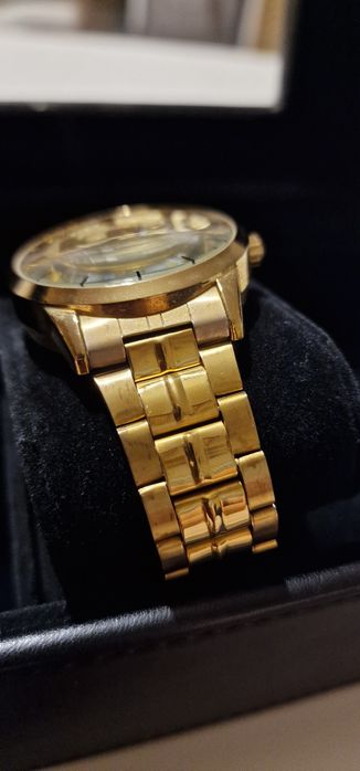 Ceas bărbați auriu mecanism automatic Skeleton