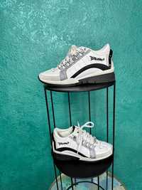Sneakers DSQUARED2, piele, alb cu inserții argintii, mărimea 37