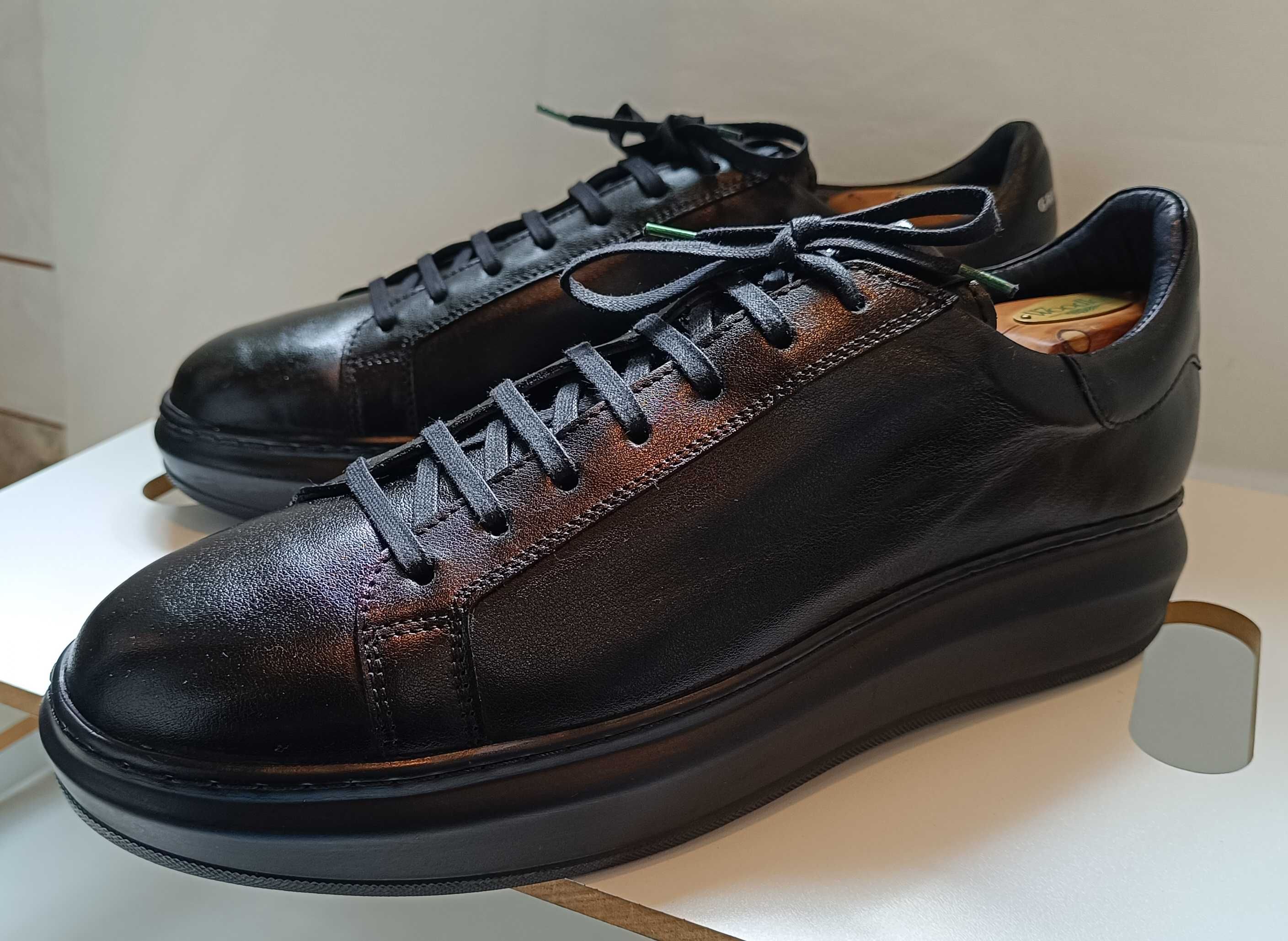 Pantofi sport casual 44 44.5 45 lucrati manual G. RIZO NOI piele nat.