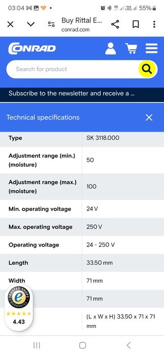 Hygrostat Rittal SK 3118.000 control umiditate hidrostat
