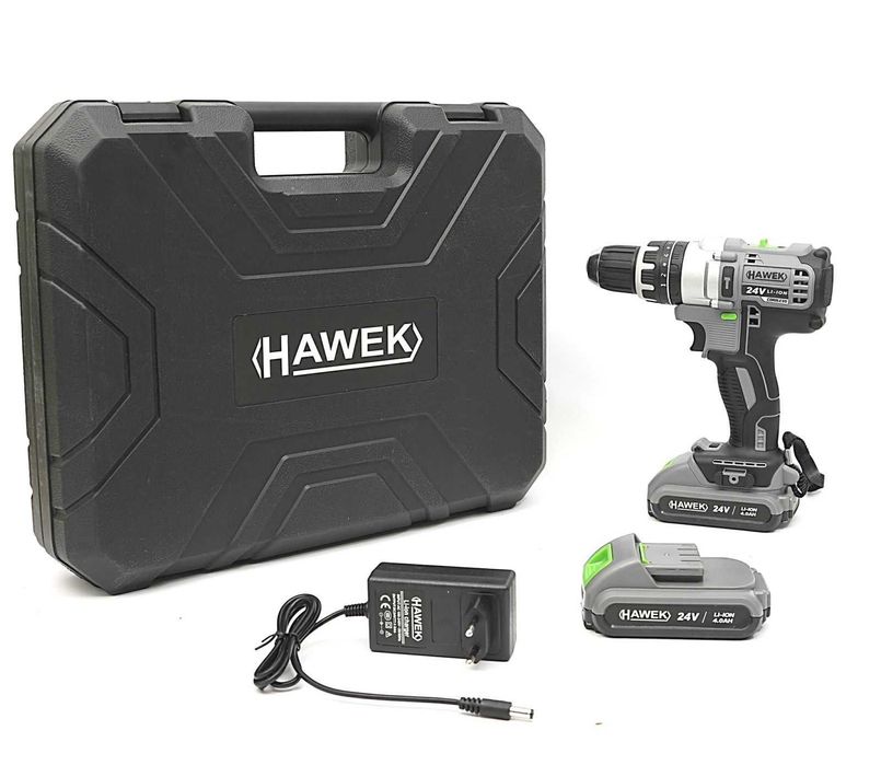 Акумулаторен ударен винтоверт 24V с инструменти и 2 батерии HAWEK