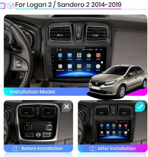 Navigatie Android Dacia Logan 2 Carplay Android Auto + Camera