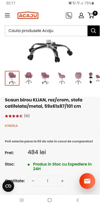 Scaun birou catifea roz pudra