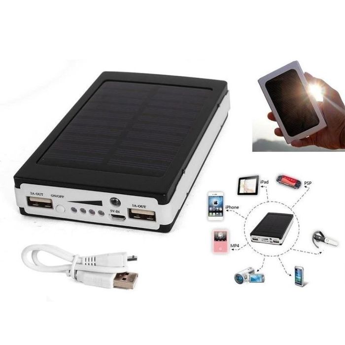 Соларна Външна батерия Power Bank Solar с 2 USB порта, светодиоден фен