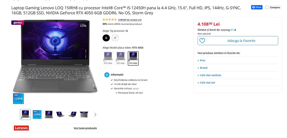 Vând laptop gaming Lenovo Loq in garantie