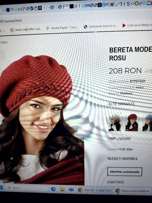 Bereta chic  grena din lana, cu margine impletita, din 2 straturi