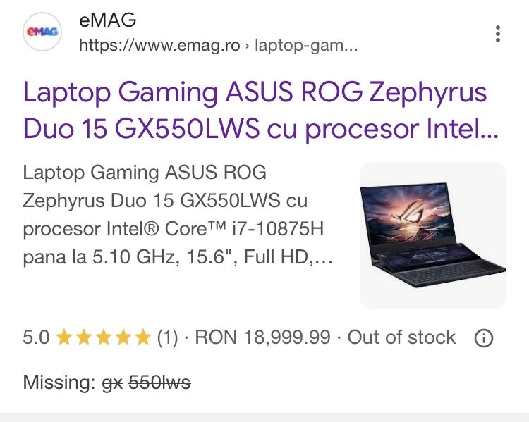 Laptop gaming Asus ROG Zephyrus DUO 15 GX550LWS