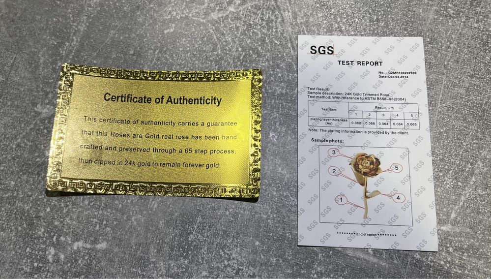 Златна роза със сертификат за качество