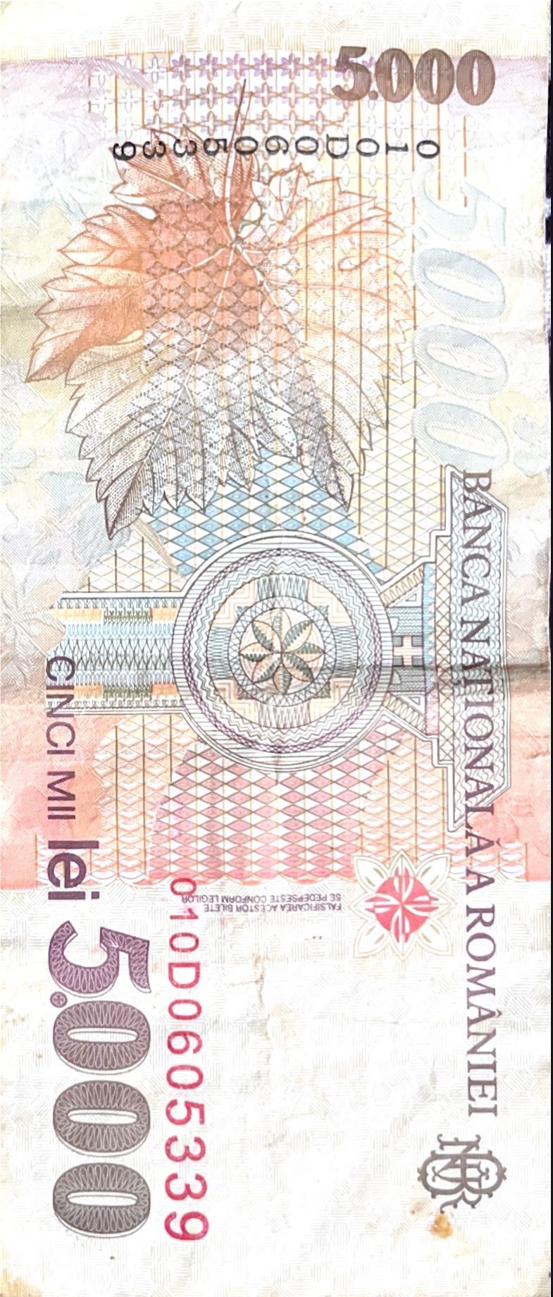 Bancnota 5000 lei an 1998