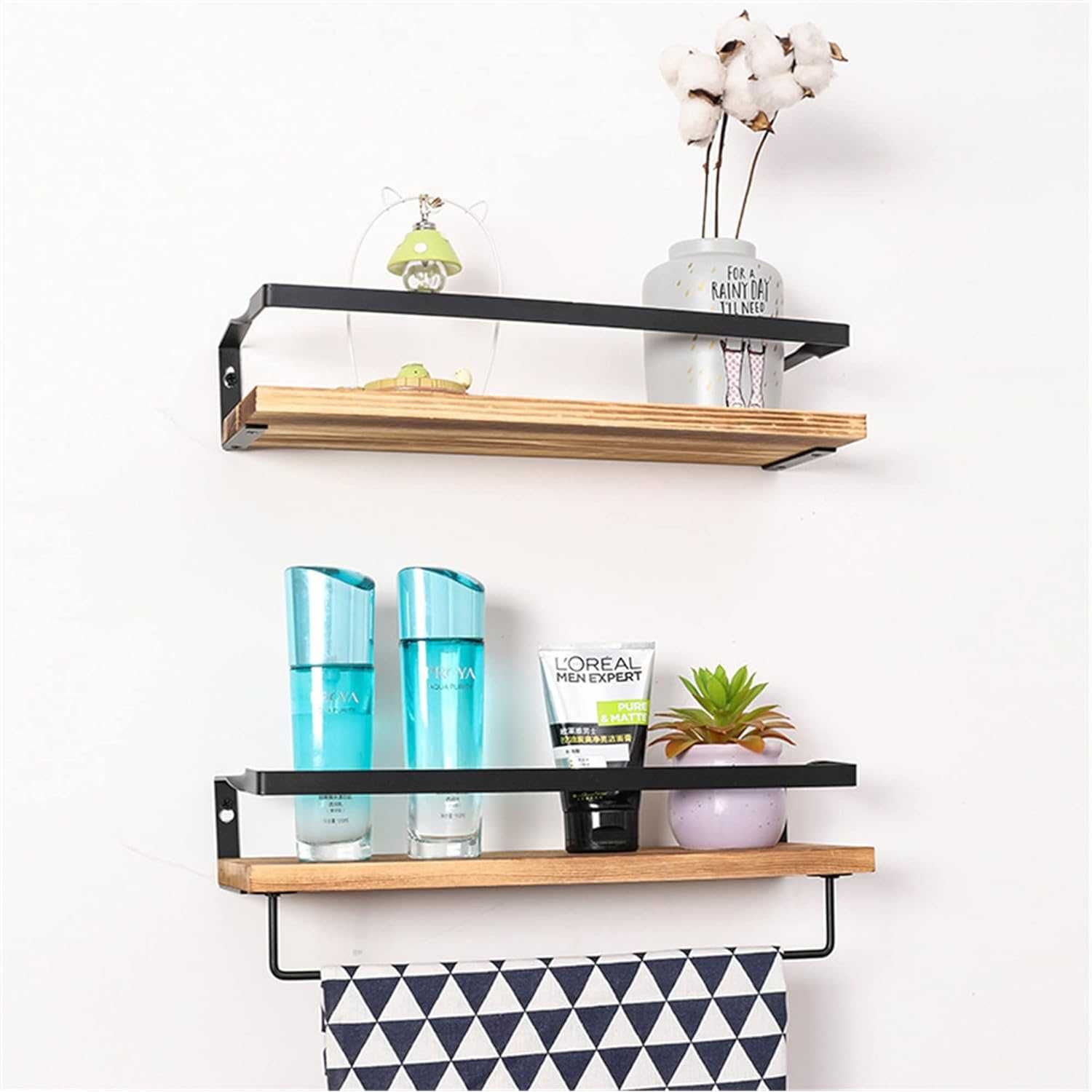 Raft din lemn masiv, polita, set de 2, 15x40cm