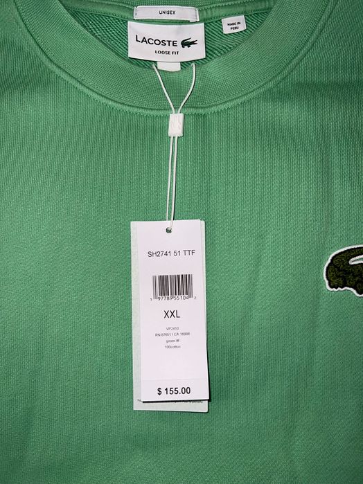Свитшот Lacoste мятного цвета, размер XL.