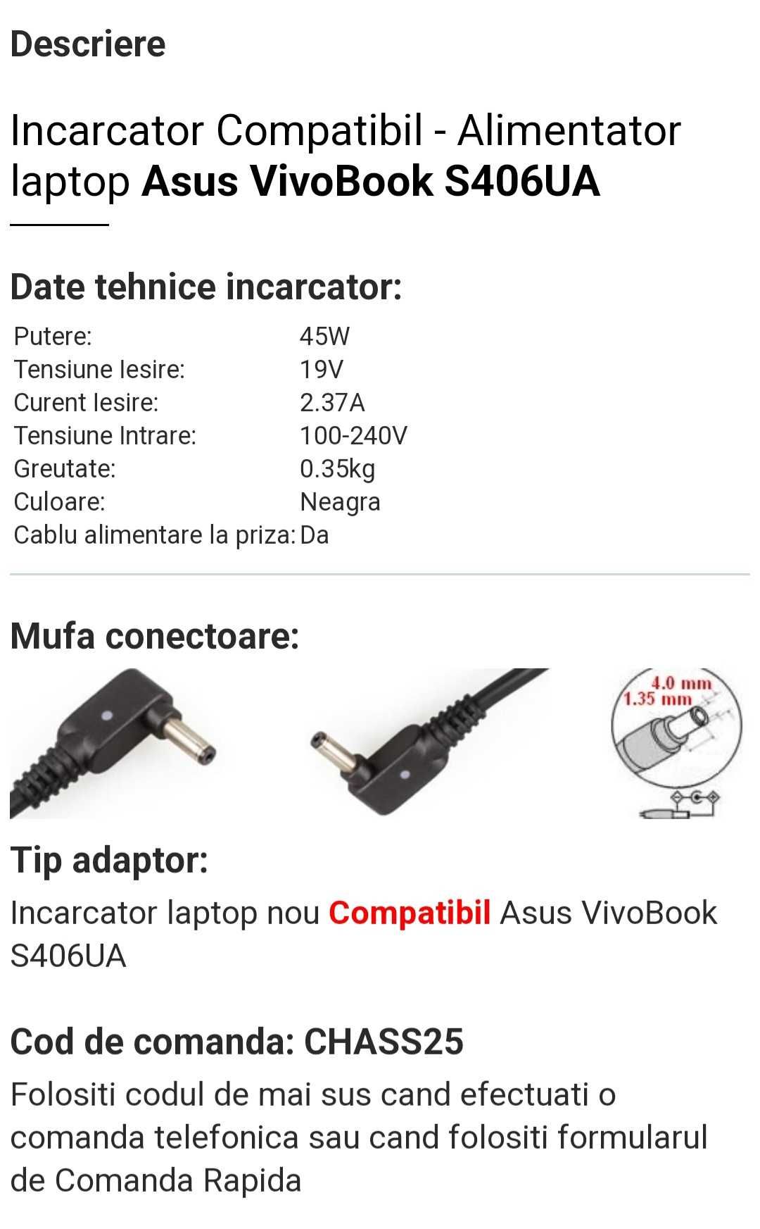 Încărcător Asus VivoBook S406UA Compatibil