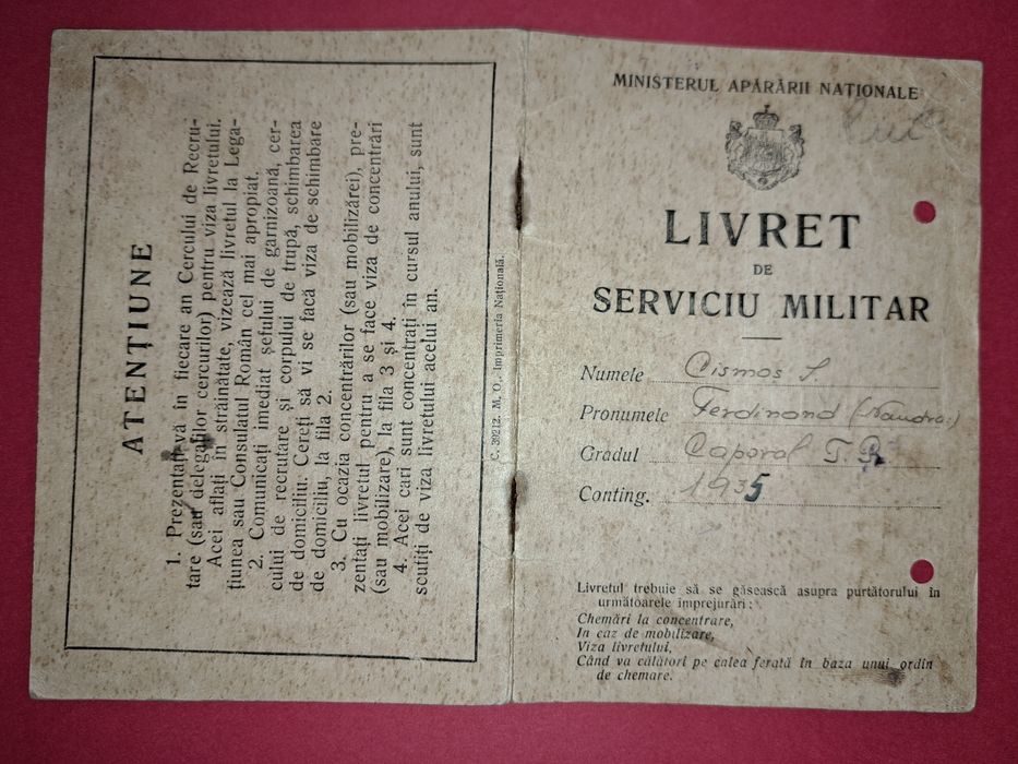 Livret de serviciu militar - Rgt.92 Infanterie