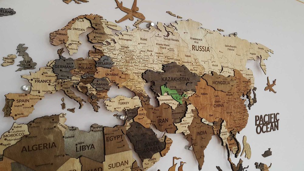 3D Yog‘och Dunyo Xaritalari, 3d karta mira, 3д карта мира