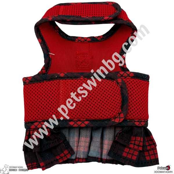 Нагръдник за Куче - тип Рокля - XS, S, M, L, XL - Червен/Тъмносин цвят