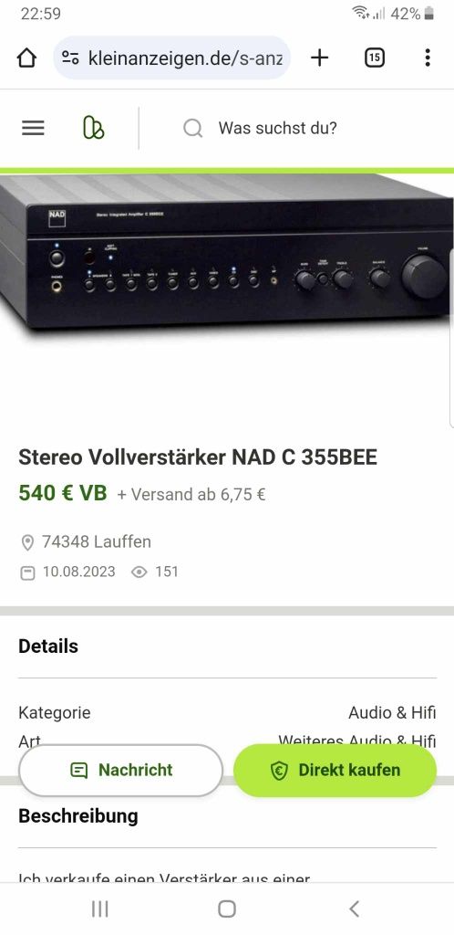 NAD C355 BEE , Main In/ Pre Out, conectori auriți