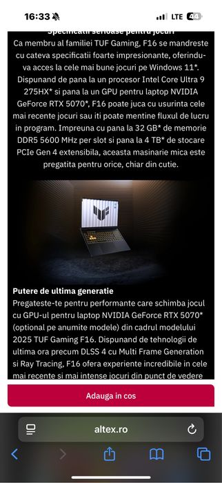 Laptop Gaming ASUS TUF F16 Nou Sigilat