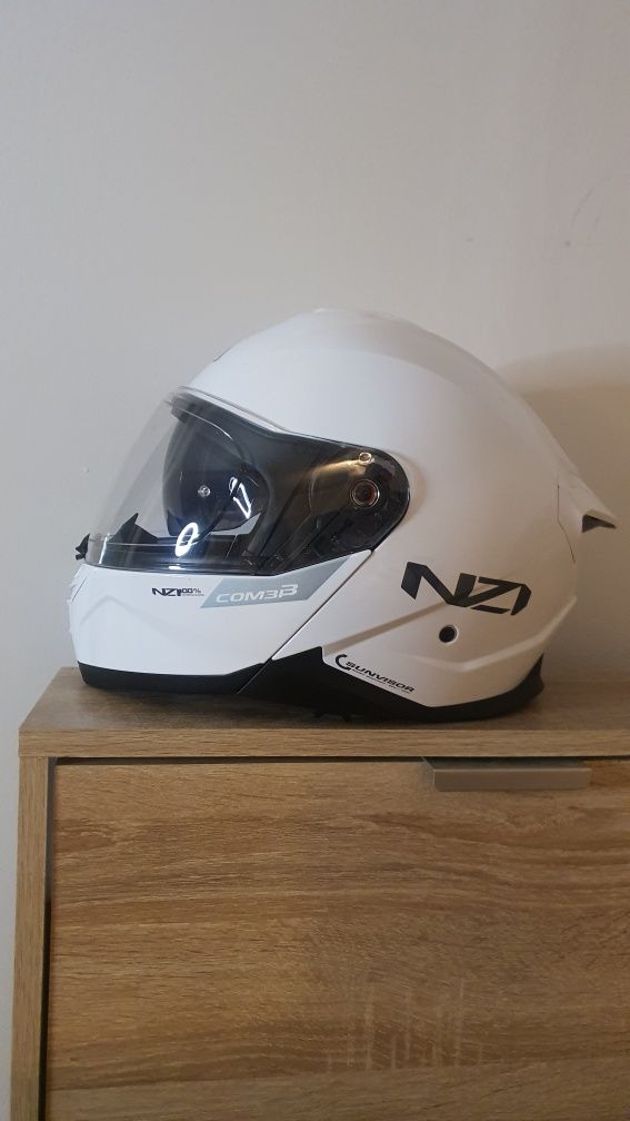 Casca flip-up moto NZI combi 3 modelul nou duo ALB