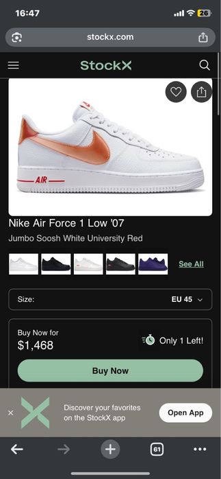 Air foce 1 low red jumbo swoosh