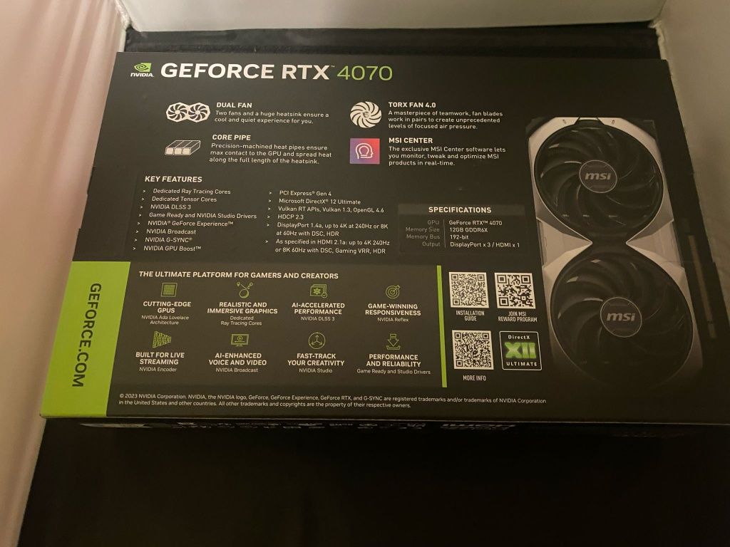 MSI Ventus 2X E OC GeForce RTX 4070 12gb GDDR6X DLSS3