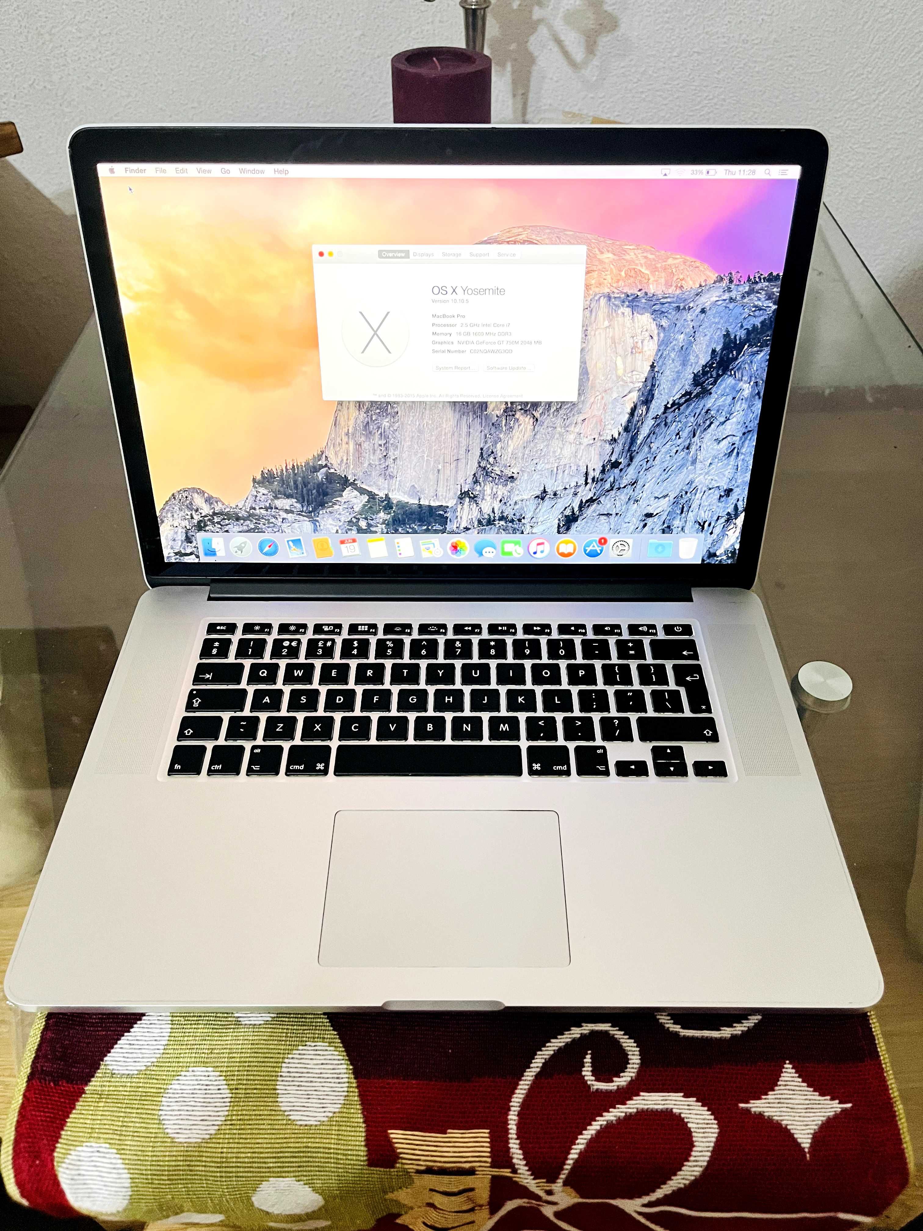 Apple MacBook PRO 15 A1398 2014 i7 2.5Gz 16GB 512B NVMe Retina Display