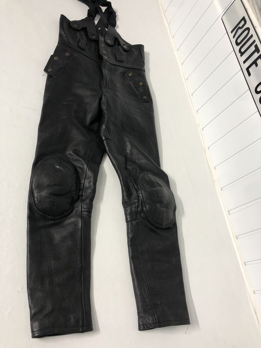 Pantaloni moto piele dama cu bretele și pieptar 50