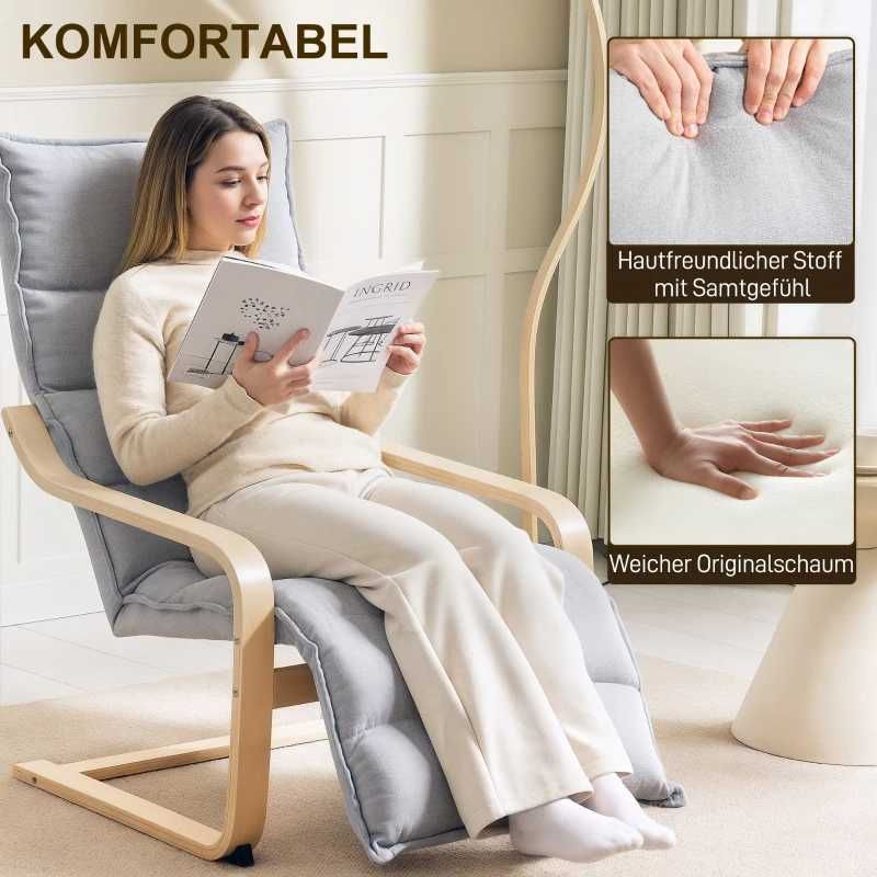 HOMCOM фотьойл от брезова дървесина, с регулируема поставка за крака