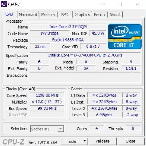 Процессор для ноутбука Intel Core i7-3740QM (socket G2/988) [SR0UV]