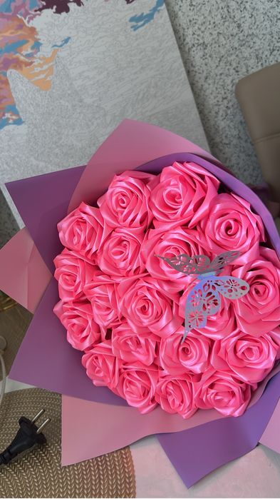 Букет из атласных лент, ручная работа