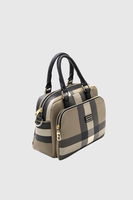 НОВО! ЛИКВИДАЦИЯ! Спортна чанта с външен джоб бежово каре Silver&Polo